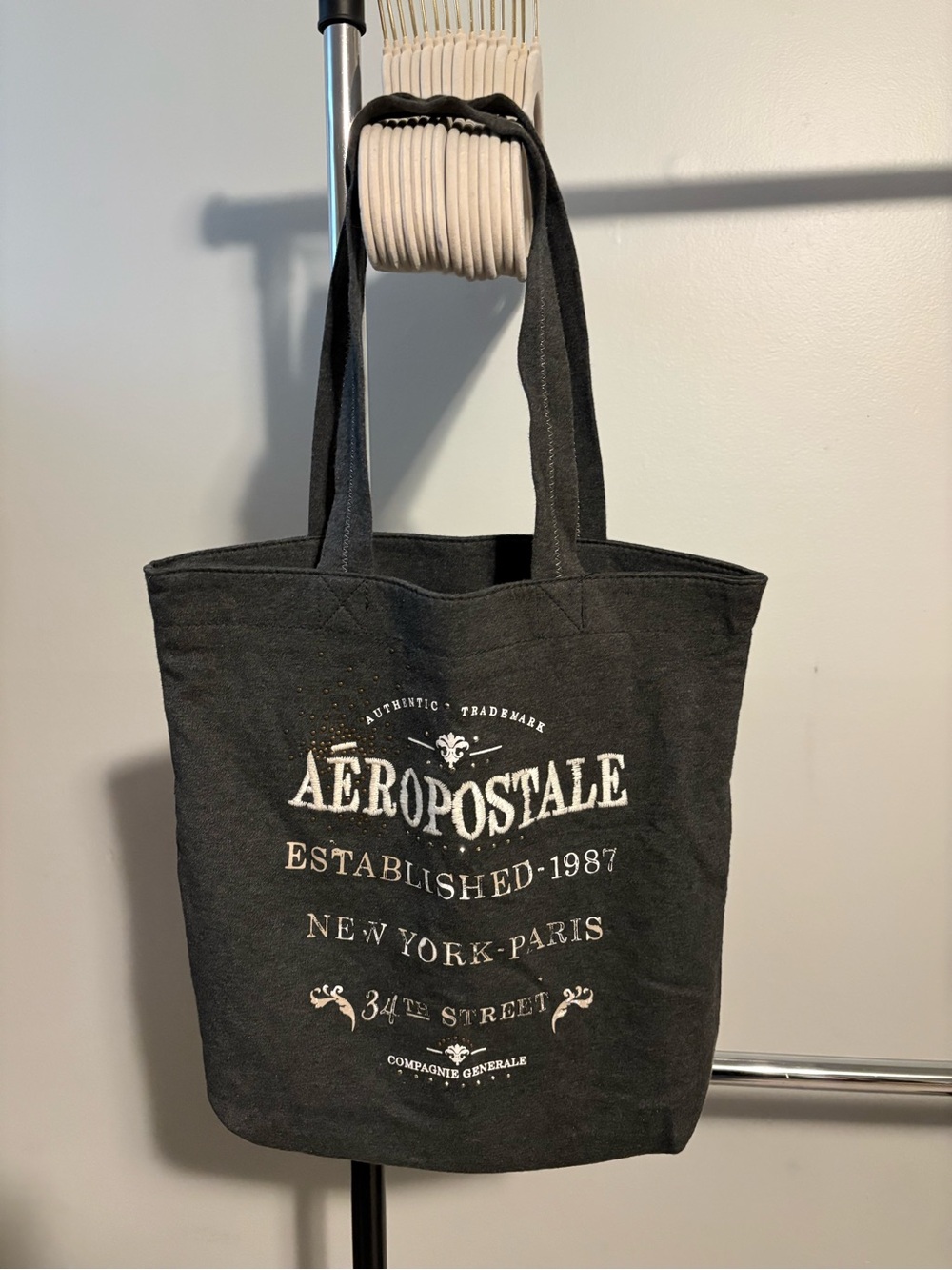Aeropostale grey Canvas Tote with White Logo Print vintage